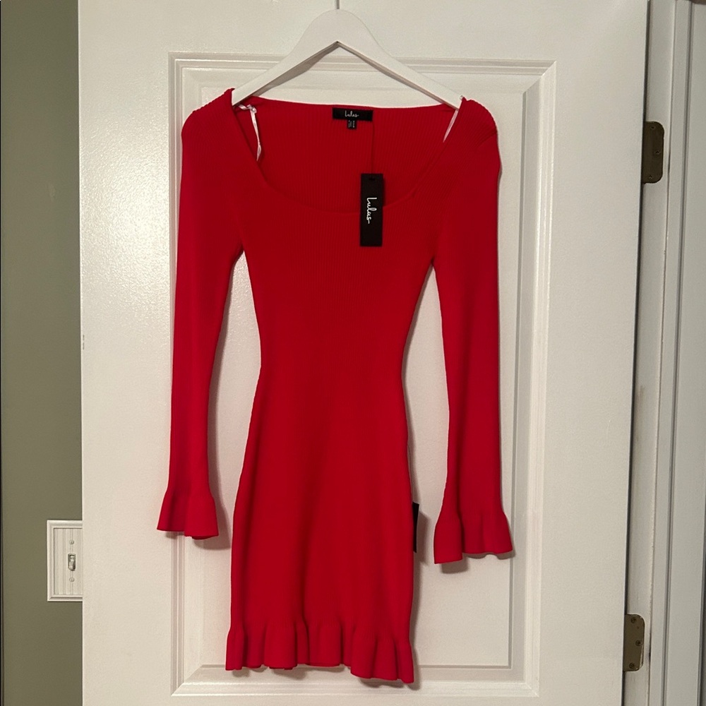 Lulu's Vibrant Red Long Sleeve Dress